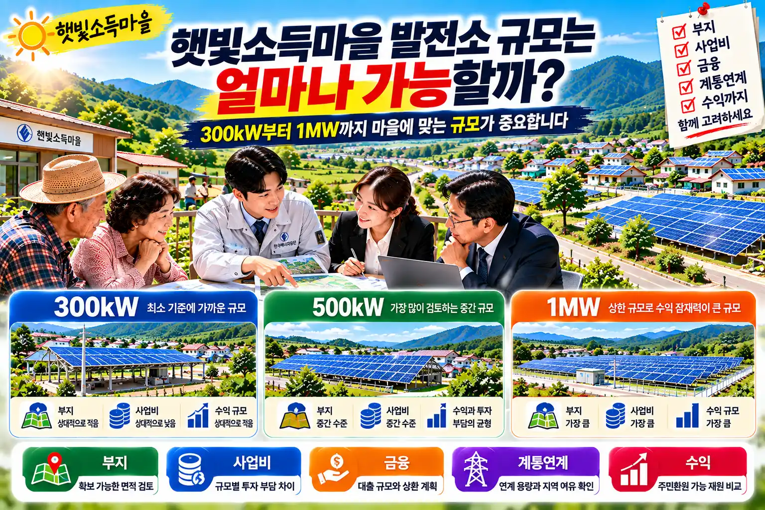 햇빛소득마을 발전소 규모는 얼마나 가능할까? 300kW·500kW·1MW 비교 1 햇빛소득마을 발전소 규모는 얼마나 가능할까? 300kW·500kW·1MW 비교